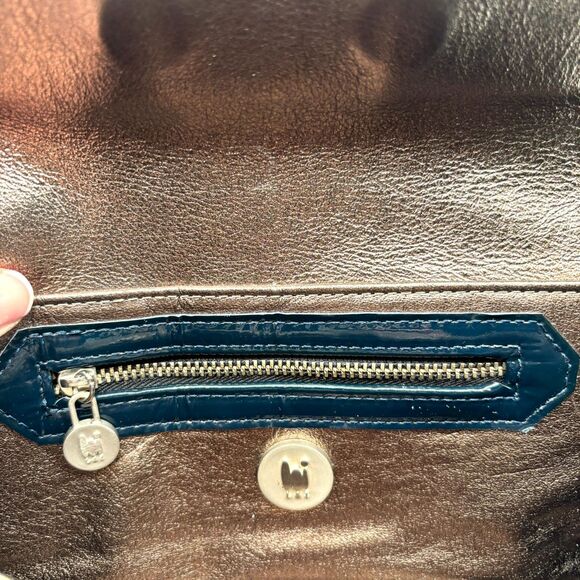 Rare LAI Patent Leather Clutch | Blue/Green Color w Metallic Gold Interior | Y2K - Picture 8 of 15